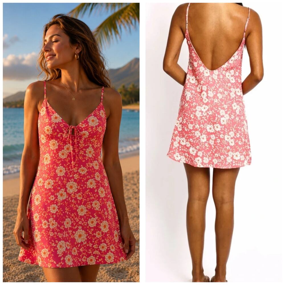 Resa Penny Mini Dress Guava Size XS Pink Floral Slip Dress Coquette Lightweight